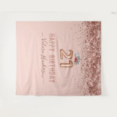 ローズゴールド ピンク ハッピー 21歳 誕生日 タペストリー (正面(横))