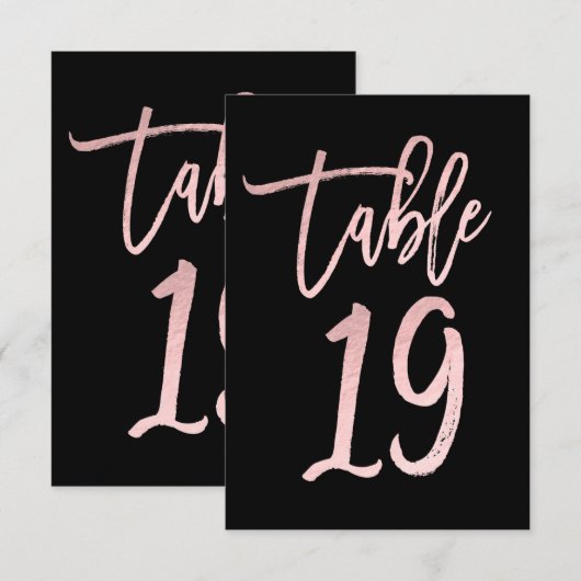 ローズゴールド ピンク フォイル モダンスクリプト テーブルナンバー 19 (正面/裏面)