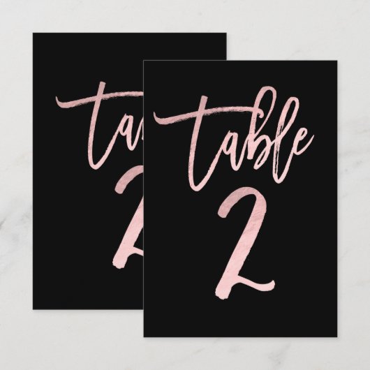 ローズゴールド ピンク フォイル モダン スクリプト テーブル ナンバー 2 招待状 (正面/裏面)