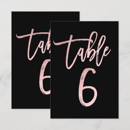 ローズゴールド ピンク フォイル モダン スクリプト テーブル ナンバー 6 招待状 (正面/裏面)