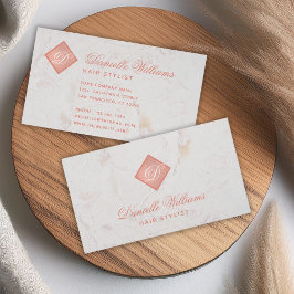 ローズゴールド ピンク ホワイト大理石のエレガントなモノグラム 名刺