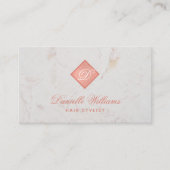 ローズゴールド ピンク ホワイト大理石のエレガントなモノグラム 名刺 (正面)