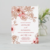 ローズゴールド ピンク 桜の花のウェディング 箔招待状 (立ち正面)