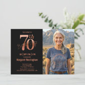 ローズゴールド フォト 70歳の誕生日 招待状 (スタンド正面)