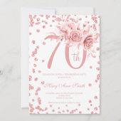ローズゴールド フラワー＆コンフェッティ 70歳の誕生日パーティー 招待状 (正面)