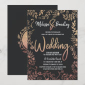 ローズゴールド フラワー ゴールド グリッター オンブレ ウェディング 招待状 (正面/裏面)