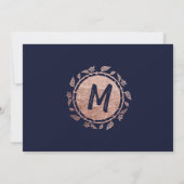 ローズゴールド フラワー ネイビーブルー ブラシ スクリプト Save Date 招待状 (裏面)