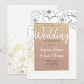 ローズゴールド フラワー フレーム 結婚式招待状 招待状 (正面/裏面)