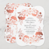 ローズゴールド |フローラエレガントとシンプルの結婚値 招待状 (正面/裏面)