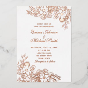 ローズゴールド フローラル フォイル 結婚式 招待状