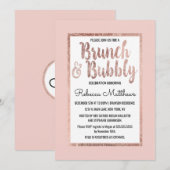 ローズゴールド フローラル ブラッシュ ピンク ブラシ ブランシュ バブル 招待状 (正面/裏面)