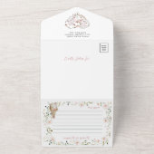 ローズゴールド フローラル ベイビー ウサギ ベイビー シャワー オールインワン招待状 (外側)