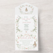 ローズゴールド フローラル ベイビー ウサギ ベイビー シャワー オールインワン招待状 (内側)