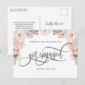 ローズゴールド フローラル、婚約しました、エンゲージメント 案内ポストカード (正面/裏面)