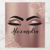 ローズゴールド ブッシュピンク モノグラム グリッター まつげ ワインラベル (シングルラベル)