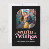 ローズゴールド＆ブッシュピンク レトロクリスマスフォト シーズンカード (正面)