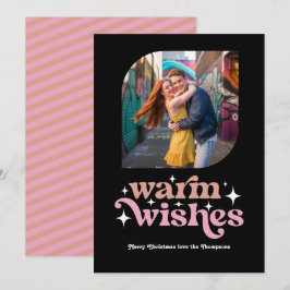 ローズゴールド＆ブッシュピンク レトロクリスマスフォト シーズンカード