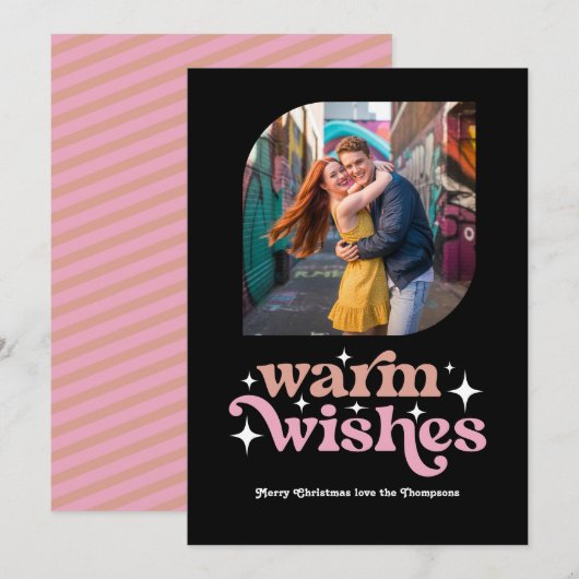 ローズゴールド＆ブッシュピンク レトロクリスマスフォト シーズンカード (正面/裏面)