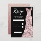 ローズゴールド ブッシュ ドレス 誕生日パーティー ウェディング ブラック 出欠カード (正面/裏面)