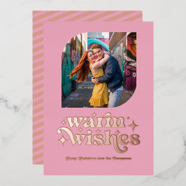 ローズゴールド＆ブッシュ モダン レトロ クリスマス フォト 箔シーズンカード