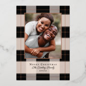 ローズゴールド & ブラックのチェック柄 ホリデー フォト カード (正面)