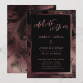 ローズゴールド & ブラックマーブル お祝いに参加しよう 招待状 (正面/裏面)