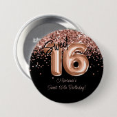 ローズゴールド ブラック サweet 16 誕生日パーティー 缶バッジ (正面&裏面)