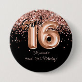 ローズゴールド ブラック サweet 16 誕生日パーティー 缶バッジ (正面)