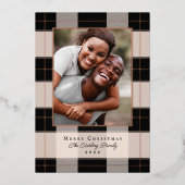 ローズゴールド & ブラック チェック ホリデー フォト カード (正面)