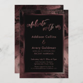 ローズゴールド & ブラック マーブル お祝いに参加しよう 招待状 (正面/裏面)