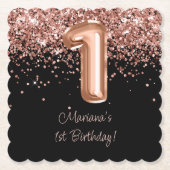 ローズゴールド ブラック 1歳 誕生日パーティー ペーパーコースター (正面)