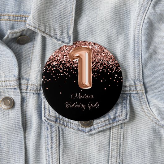 ローズゴールド ブラック 1歳 誕生日パーティー 缶バッジ (インサイチュ)