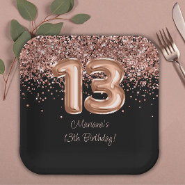 ローズゴールド ブラック 13歳の誕生日パーティー ペーパープレート
