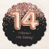 ローズゴールド ブラック 14歳の誕生日パーティー ペーパーコースター (正面)