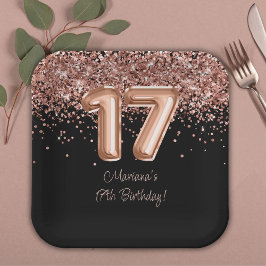 ローズゴールド ブラック 17歳の誕生日パーティー ペーパープレート