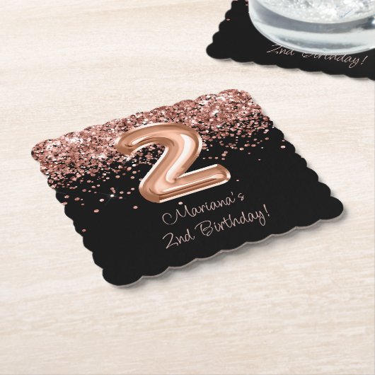 ローズゴールド ブラック 2歳 誕生日パーティー ペーパーコースター (アングル)