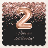 ローズゴールド ブラック 2歳 誕生日パーティー ペーパーコースター (正面)