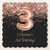  ローズゴールド ブラック 3歳 誕生日パーティー ペーパーコースター (正面)