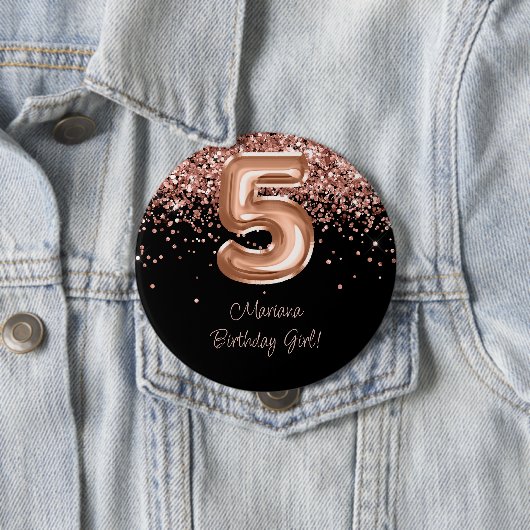 ローズゴールド ブラック 5歳 誕生日パーティー 缶バッジ (インサイチュ)