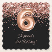 ローズゴールド ブラック 6歳 誕生日パーティー ペーパーコースター (正面)