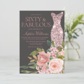 ローズゴールド ブラッシュピンクのお花 60歳の誕生日 招待状 (スタンド正面)
