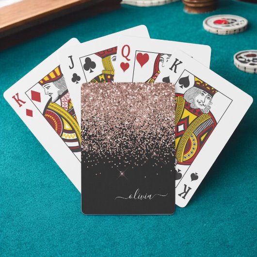 ローズゴールド ブラッシュピンク グリッター スクリプト モノグラム ガーリー トランプ