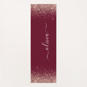 ローズゴールド ブラッシュピンク グリッター バーガンディ モノグラム ヨガマット (正面)
