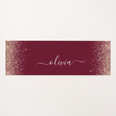 ローズゴールド ブラッシュピンク グリッター バーガンディ モノグラム ヨガマット (正面(横))