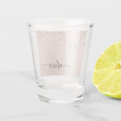 ローズゴールド - ブラッシュピンク グリッター メタル モノグラム ネーム ショットグラス (裏面)