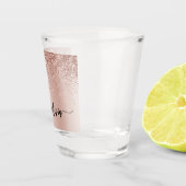 ローズゴールド - ブラッシュピンク グリッター メタル モノグラム ネーム ショットグラス (右)