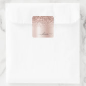 ローズゴールド - ブラッシュピンク グリッター メタル モノグラム 名前 スクエアシール (バッグ)