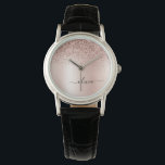 ローズゴールド - ブラッシュピンク グリッター メタル モノグラム 名 腕時計<br><div class="desc">ローズゴールド - ブラッシュピンク 偽のホイル メタリック スパークル グリッター ブラシ メタル モノグラム 名 ウォッチ。卒業式、誕生日、結婚式、ブライダルシャワー、結婚記念日、ベビーシャワー、バチェロレッテパーティーのギフトとして最適で、豪華で洗練されたスタイルを愛する人へのプレゼントにぴったり。</div>