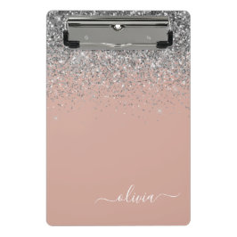 ローズゴールド ブラッシュピンク シルバー グリッター モノグラム ガーリー ミニクリップボード