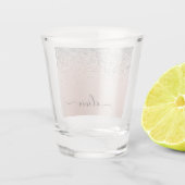 ローズゴールド - ブラッシュピンク シルバー グリッター モノグラム ショットグラス (裏面)